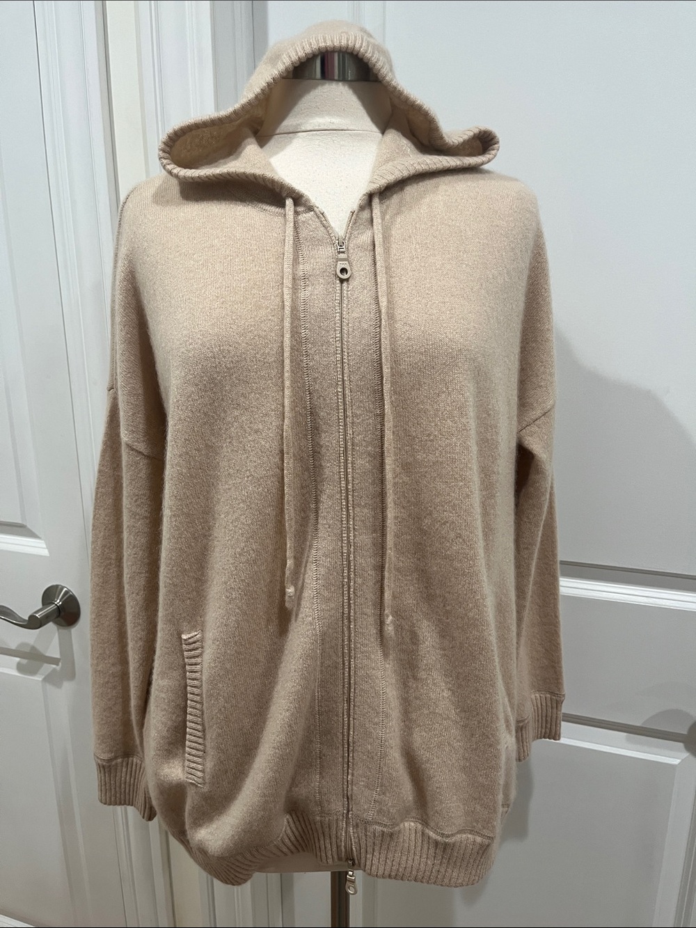 MINNIE ROSE 100% Cashmere Cardigan Sweater Hoodie One Size Beige